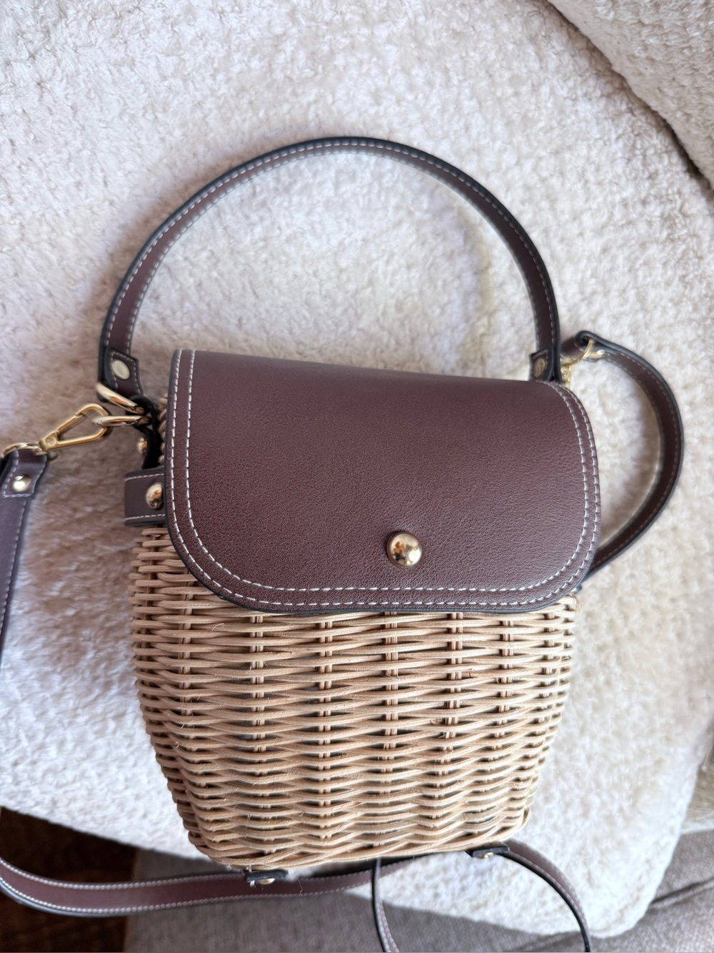 Tommy Bahama Brown Flap Woven Crossbody with Gold Hardware with two straps